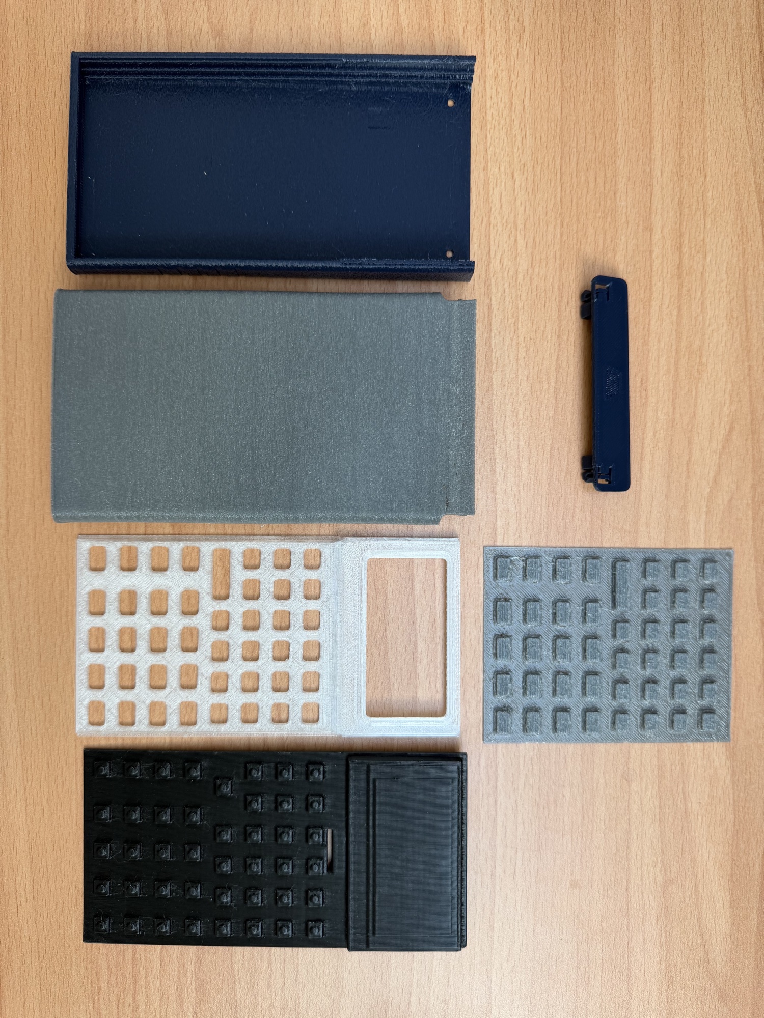 Current printed StackCalc parts laid out for assembly