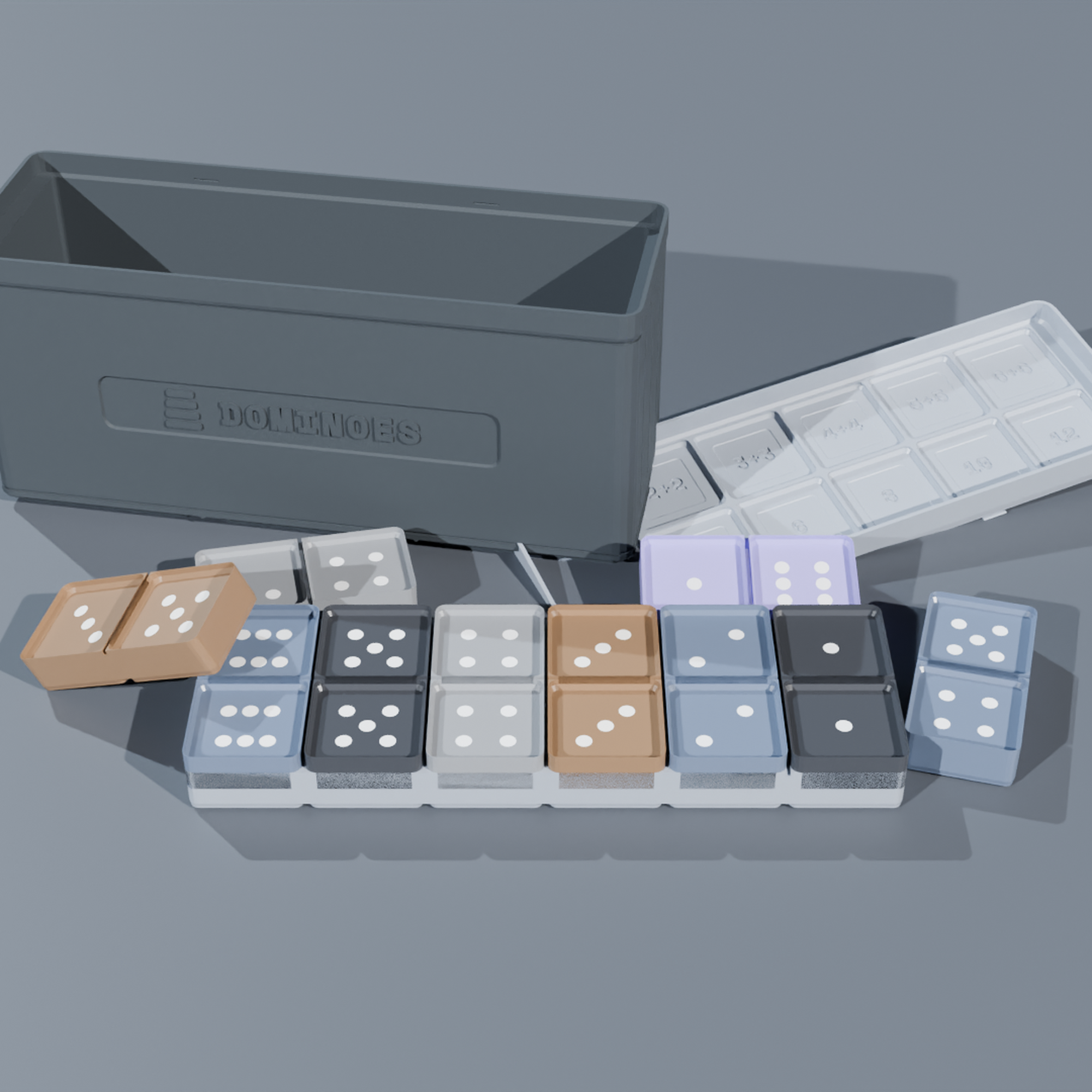 StackCalc Math Domino Studio - 30 Miniblock Double-Six Dominoes in 3x1 Gridfinity Box