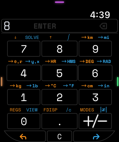 StackCalc on Apple Watch, where the stack and the next action have to stay legible at a glance.